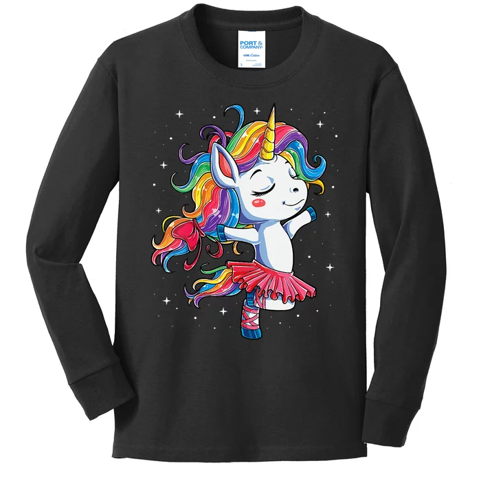 Womens Ballet Dancer Unicorn Ballerina Funny Women Rainbow Unicorns Kids Long Sleeve Shirt