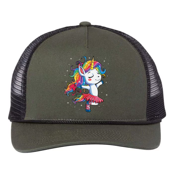 Womens Ballet Dancer Unicorn Ballerina Funny Women Rainbow Unicorns Retro Rope Trucker Hat Cap