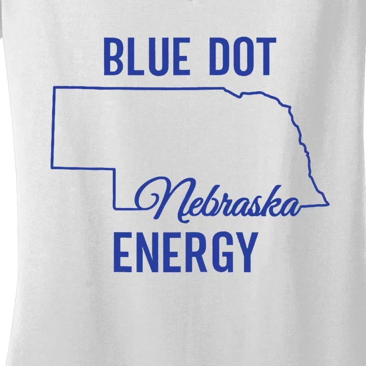 Women Blue Dot In A Red State Nebraska State Harris Walz Women's V-Neck T-Shirt