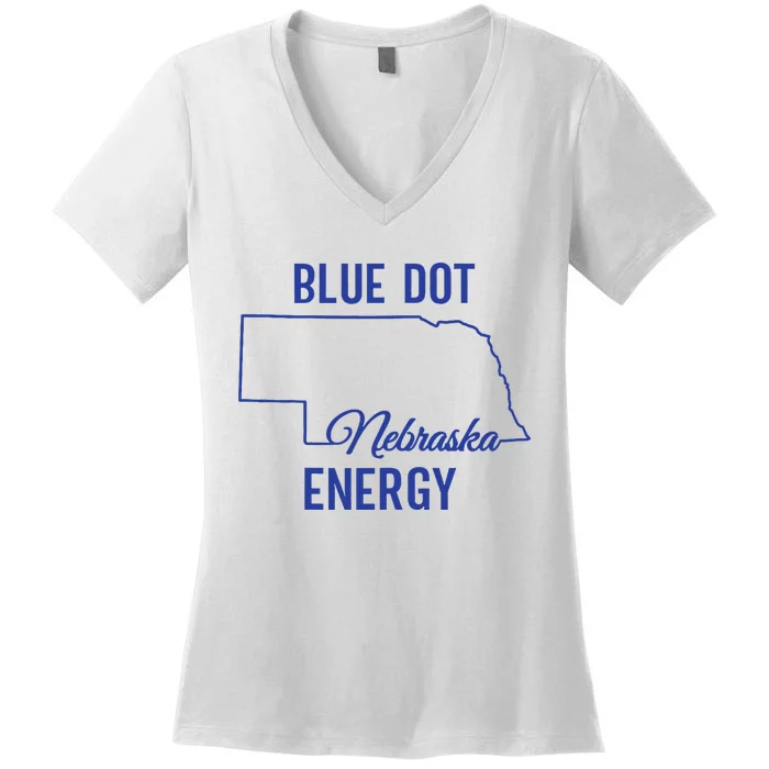 Women Blue Dot In A Red State Nebraska State Harris Walz Women's V-Neck T-Shirt