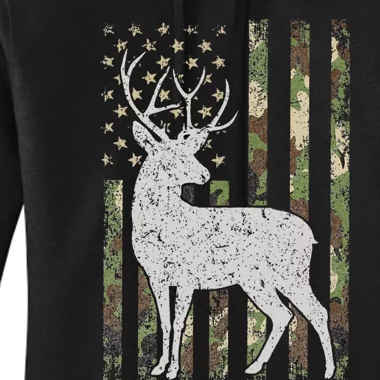 Whitetail Buck Deer Hunting American Camouflage USA Flag Women's Pullover Hoodie