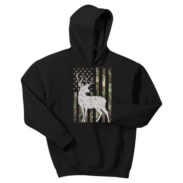 Whitetail Buck Deer Hunting American Camouflage USA Flag Kids Hoodie