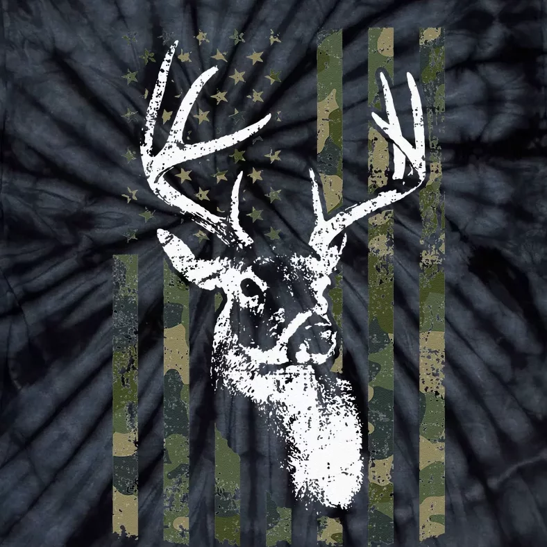 Whitetail Buck Deer Hunting USA Camouflage American Flag Tie-Dye T-Shirt