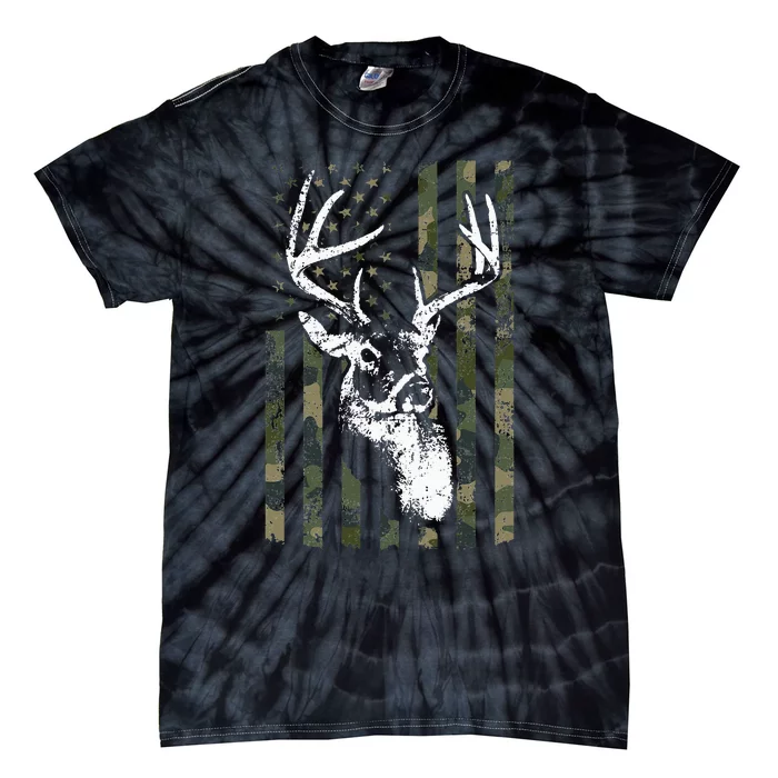 Whitetail Buck Deer Hunting USA Camouflage American Flag Tie-Dye T-Shirt