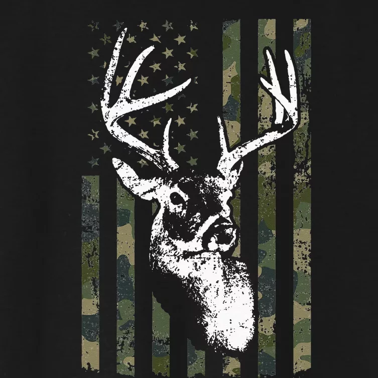 Whitetail Buck Deer Hunting USA Camouflage American Flag Women's Crop Top Tee