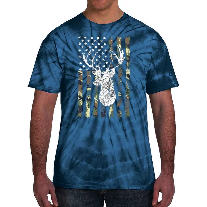 Whitetail Buck Deer Hunting American Camouflage USA Flag Tie-Dye T-Shirt