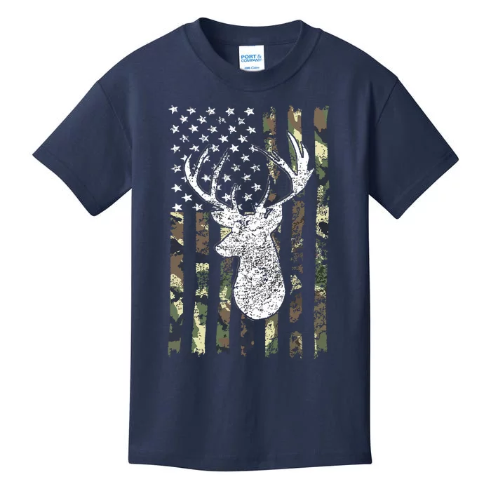 Whitetail Buck Deer Hunting American Camouflage USA Flag Kids T-Shirt