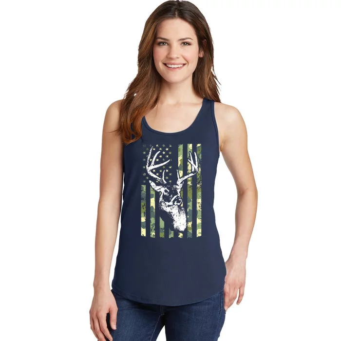 Whitetail Buck Deer Hunting USA Camouflage American Flag Ladies Essential Tank