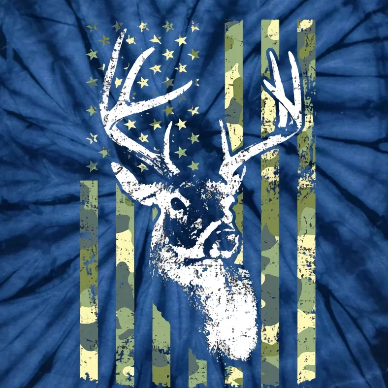 Whitetail Buck Deer Hunting USA Camouflage American Flag Tie-Dye T-Shirt