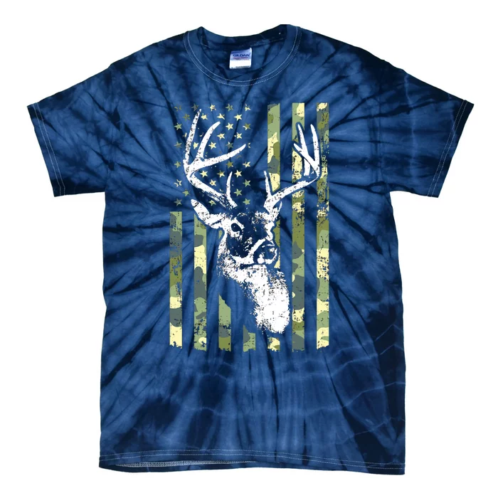 Whitetail Buck Deer Hunting USA Camouflage American Flag Tie-Dye T-Shirt