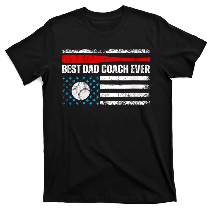 Womens Best Dad Coach Ever Fathers Day USA Day Vintage Baseball T-Shirt