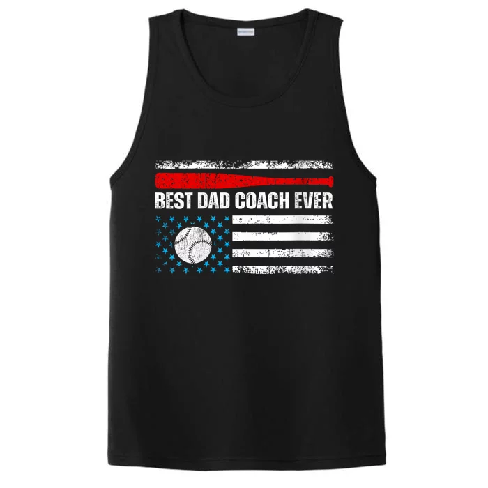 Womens Best Dad Coach Ever Fathers Day USA Day Vintage Baseball Performance Tank