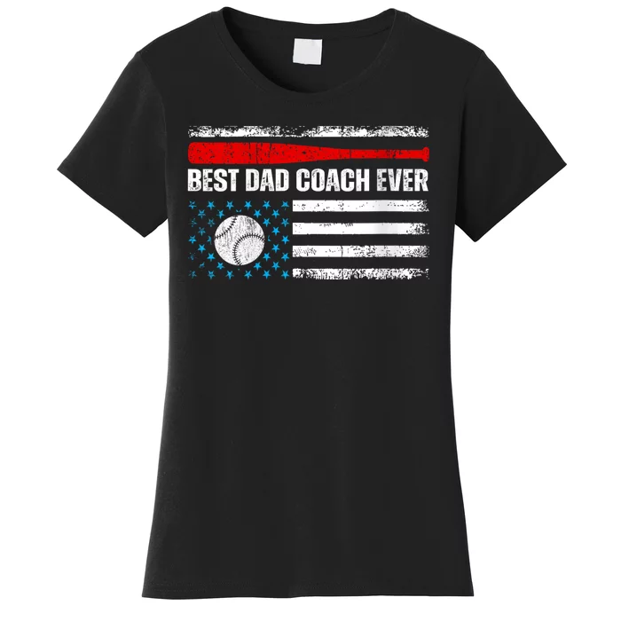 Womens Best Dad Coach Ever Fathers Day USA Day Vintage Baseball Women's T-Shirt