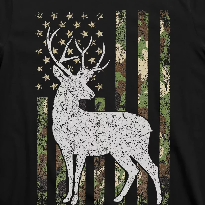 Whitetail Buck Deer Hunting American Camouflage Usa Flag T-Shirt