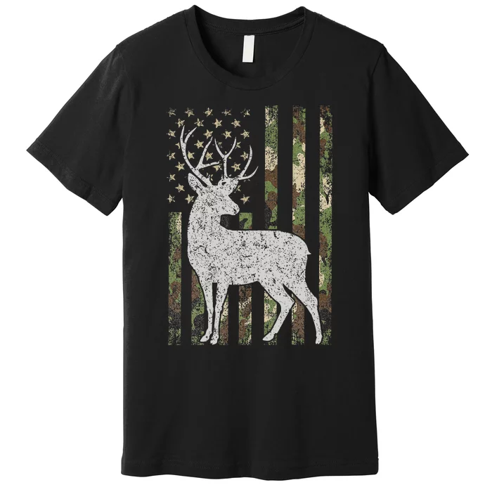 Whitetail Buck Deer Hunting American Camouflage Usa Flag Premium T-Shirt