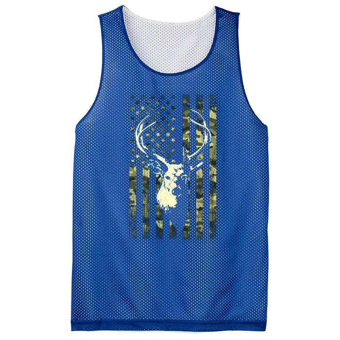 Whitetail Buck Deer Hunting American Flag Camouflage Hunter Gift Mesh Reversible Basketball Jersey Tank