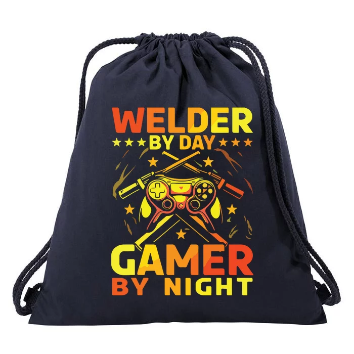 Welder By Day Gamer At Night Drawstring Bag