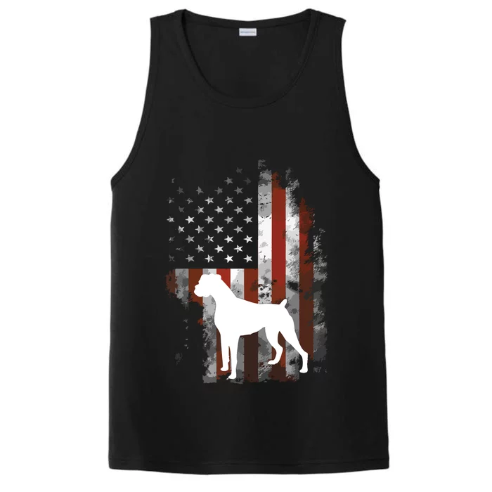 White Boxer Dog Patriotic American Flag 4th Of July Performance Tank