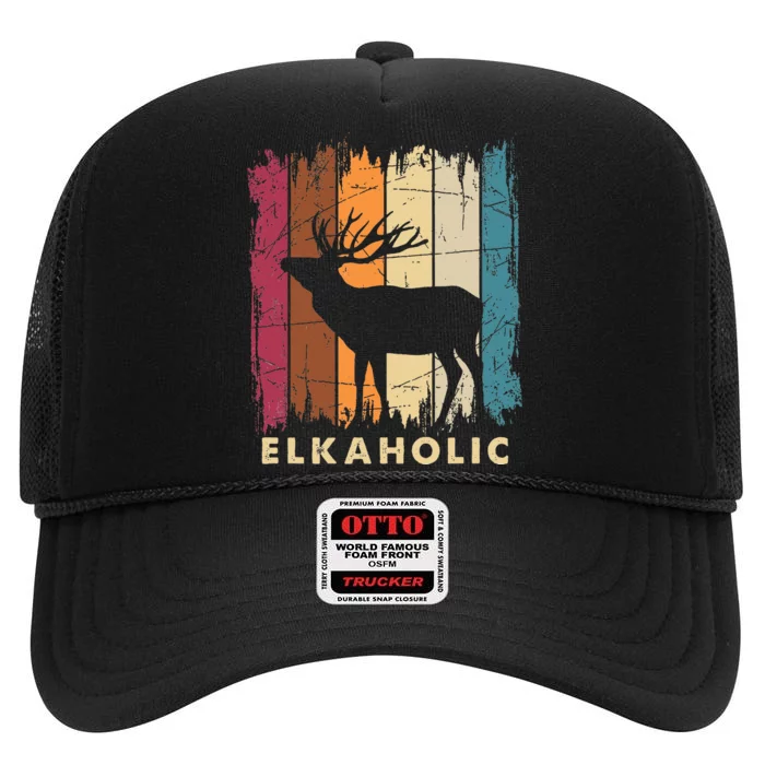 Wildlife Buck Elk Hunting Hunter Deer Silhouette Elkaholic High Crown Mesh Trucker Hat