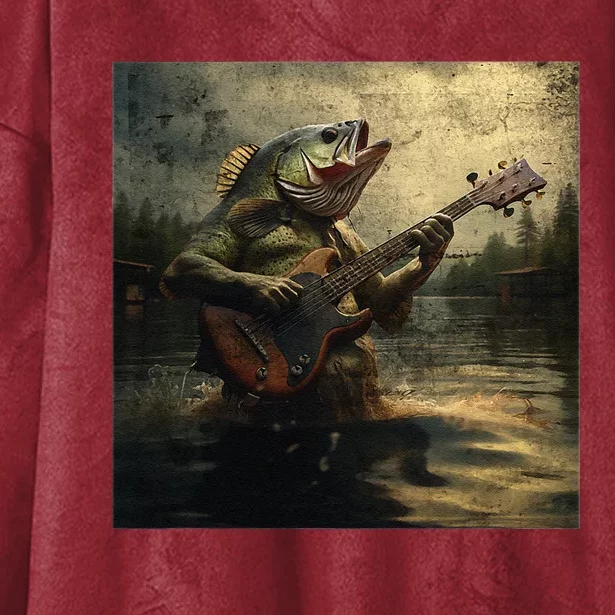 Weird Bass Fish Playing Bass Guitar Funny Cursed Meme Hooded Wearable Blanket