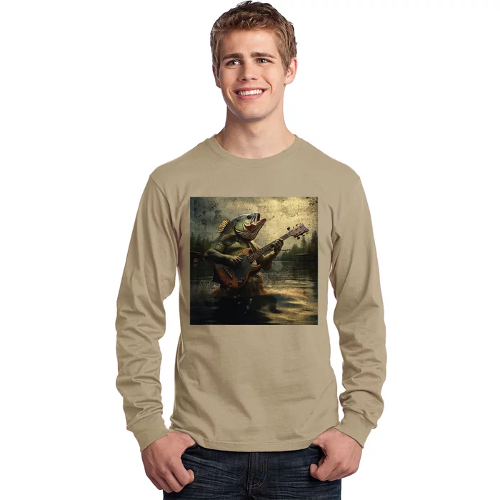 Weird Bass Fish Playing Bass Guitar Funny Cursed Meme Long Sleeve Shirt