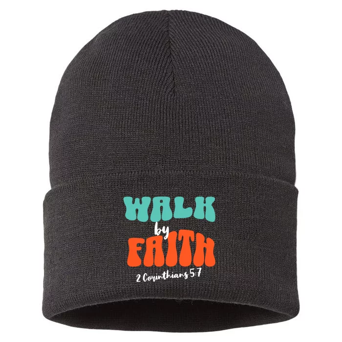 Walk By Faith 2 Corinthians 5:7 Christian Sustainable Knit Beanie