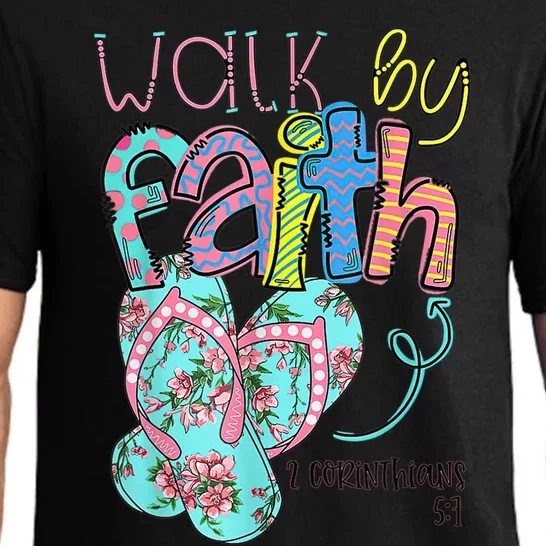 Walk By Faith Flip Flops Christian Jesus Bible Verse Summer Pajama Set