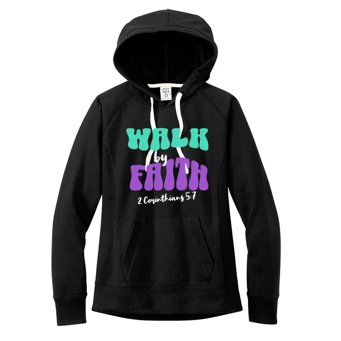 Walk By Faith 2 Corinthians 5:7 Retro Christian Women's Fleece Hoodie