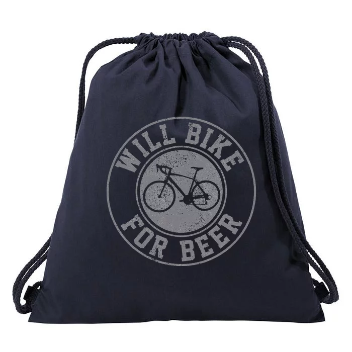 Will Bike For Beer Cycling Road Bike Funny Cyclist Gift Drawstring Bag