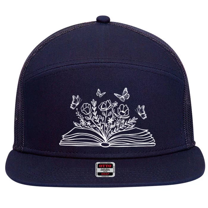 Wildflower Book Funny Reading Book Lover Butterfly Gift 7 Panel Mesh Trucker Snapback Hat