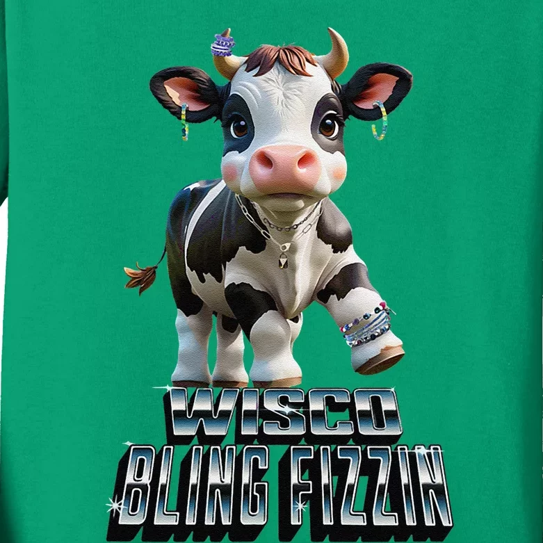 Wisco Bling Fizzin Cow Kids Long Sleeve Shirt