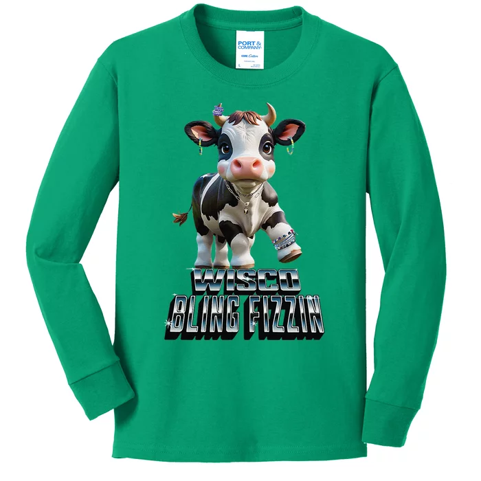 Wisco Bling Fizzin Cow Kids Long Sleeve Shirt