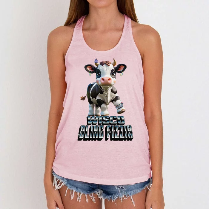 Wisco Bling Fizzin Cow Women's Knotted Racerback Tank