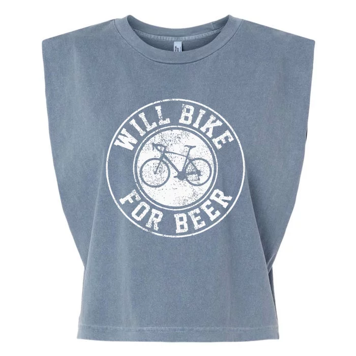 Will Bike For Beer Cycling Road Bike Funny Cyclist Gift Garment-Dyed Women's Muscle Tee