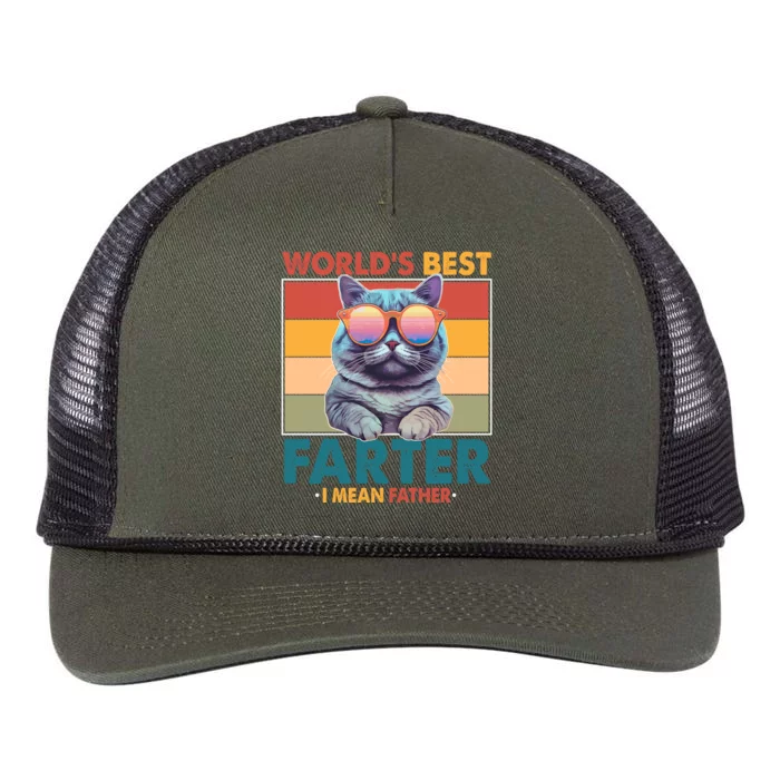 Worlds Best Farter I Mean Father Funny Retro Cat Retro Rope Trucker Hat Cap