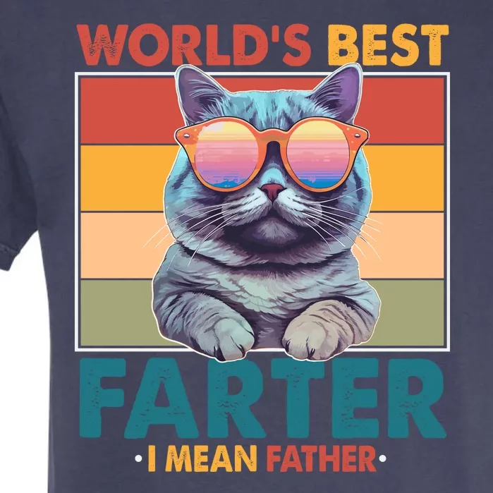 Worlds Best Farter I Mean Father Funny Retro Cat Garment-Dyed Heavyweight T-Shirt