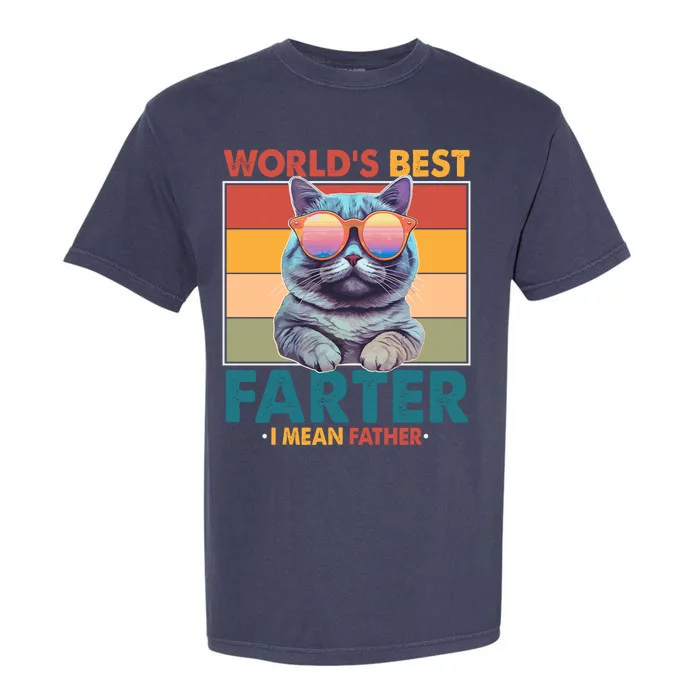 Worlds Best Farter I Mean Father Funny Retro Cat Garment-Dyed Heavyweight T-Shirt