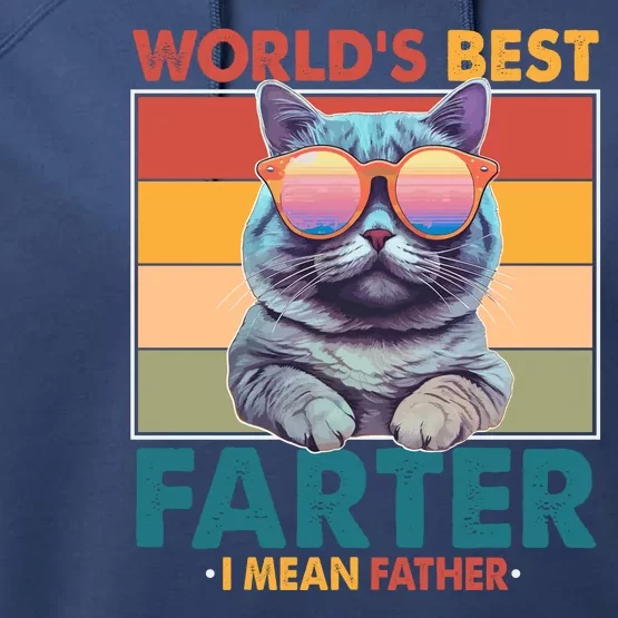 Worlds Best Farter I Mean Father Funny Retro Cat Performance Fleece Hoodie