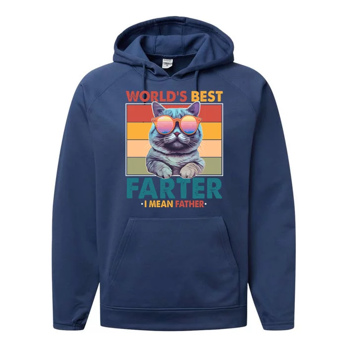 Worlds Best Farter I Mean Father Funny Retro Cat Performance Fleece Hoodie