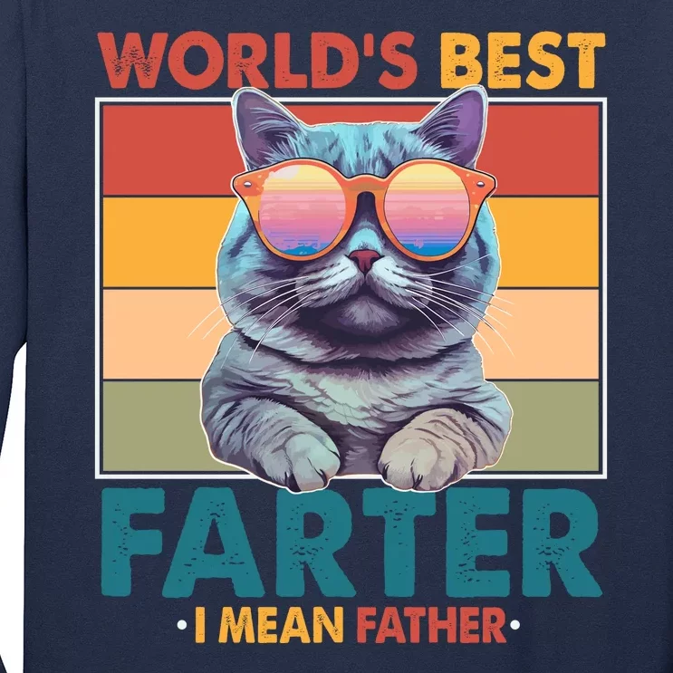 Worlds Best Farter I Mean Father Funny Retro Cat Long Sleeve Shirt