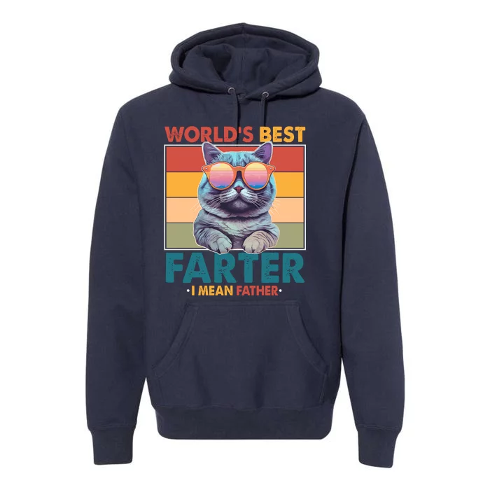 Worlds Best Farter I Mean Father Funny Retro Cat Premium Hoodie