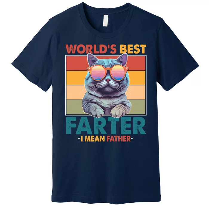 Worlds Best Farter I Mean Father Funny Retro Cat Premium T-Shirt