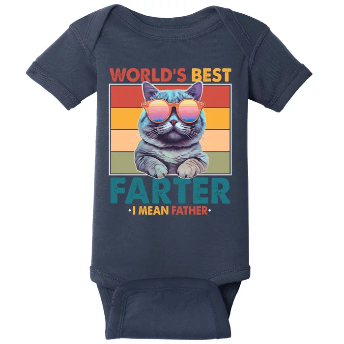 Worlds Best Farter I Mean Father Funny Retro Cat Baby Bodysuit