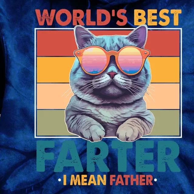 Worlds Best Farter I Mean Father Funny Retro Cat Tie Dye Hoodie