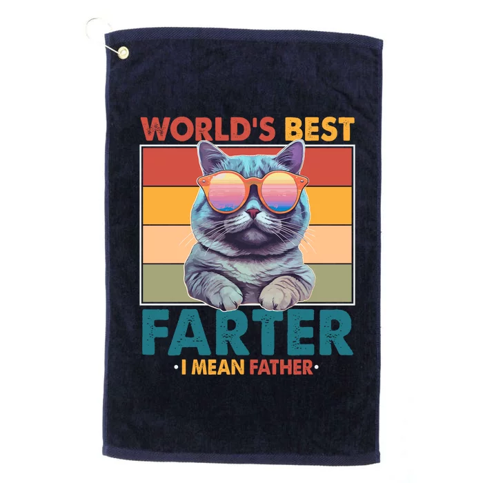 Worlds Best Farter I Mean Father Funny Retro Cat Platinum Collection Golf Towel