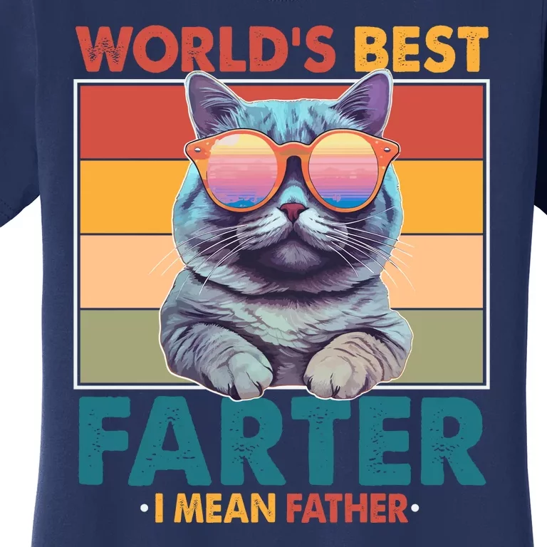 Worlds Best Farter I Mean Father Funny Retro Cat Women's T-Shirt