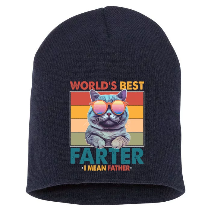 Worlds Best Farter I Mean Father Funny Retro Cat Short Acrylic Beanie