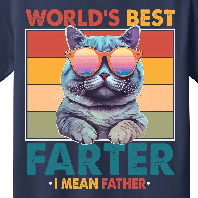 Worlds Best Farter I Mean Father Funny Retro Cat Kids T-Shirt