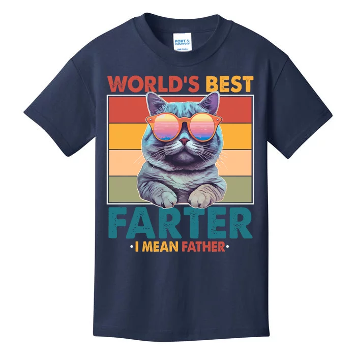 Worlds Best Farter I Mean Father Funny Retro Cat Kids T-Shirt