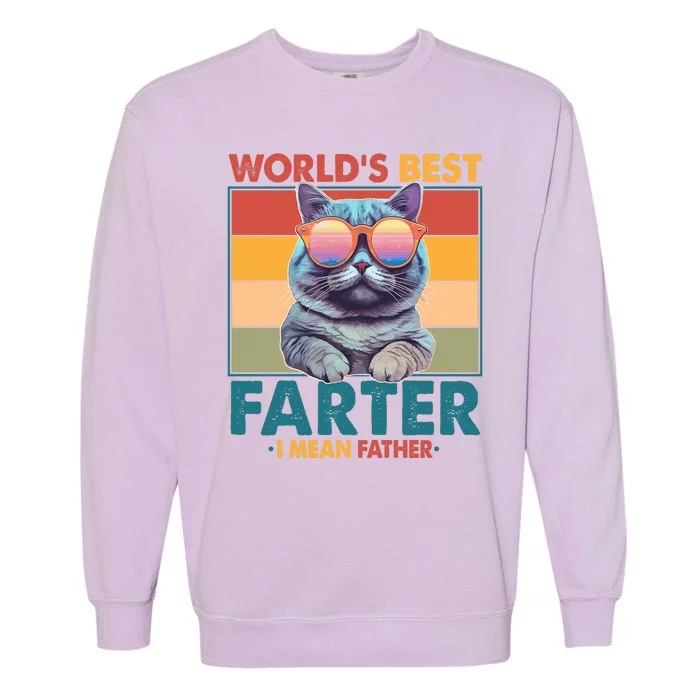 Worlds Best Farter I Mean Father Funny Retro Cat Garment-Dyed Sweatshirt